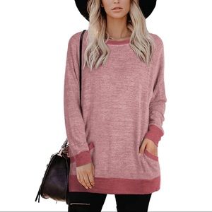 Long Sleeve Oversized Sweatshirt With Pockets - XL